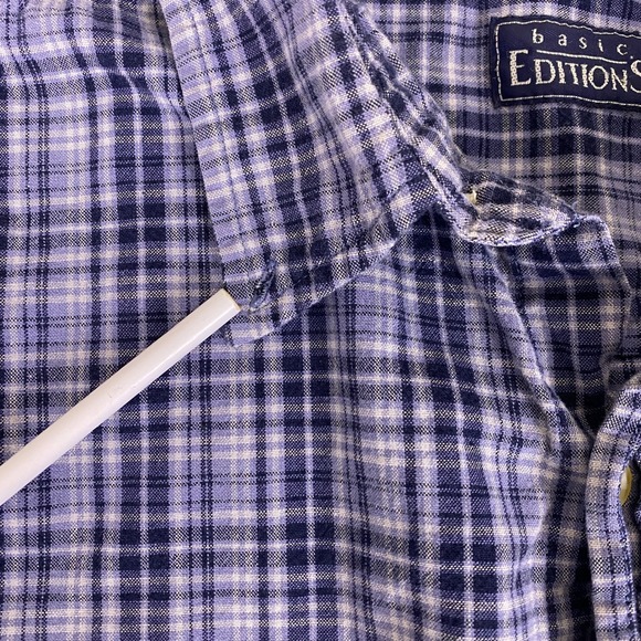 Basic Editions Button Down Shirt Men's XLT Blue Plaid Long Sleeve Cotton *Flawed - Picture 6 of 16